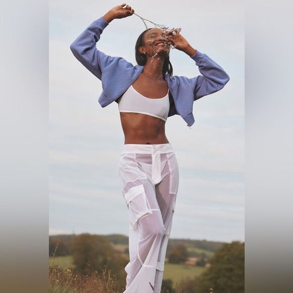 ALO Yoga Womens White Sheer Effusion Cargo Wide Leg Trouser - Picture 1 of 14